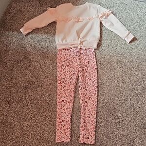 Pink Ruffle Top and Floral Leggings Set